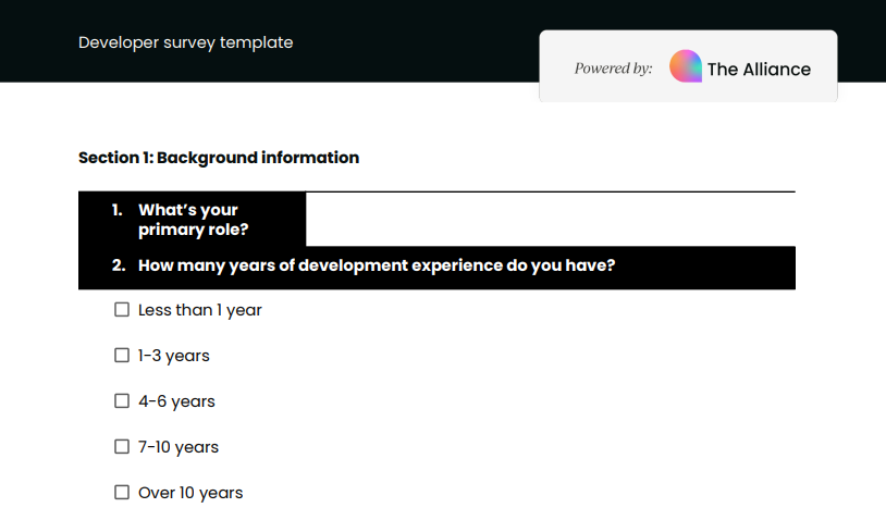 Developer survey template