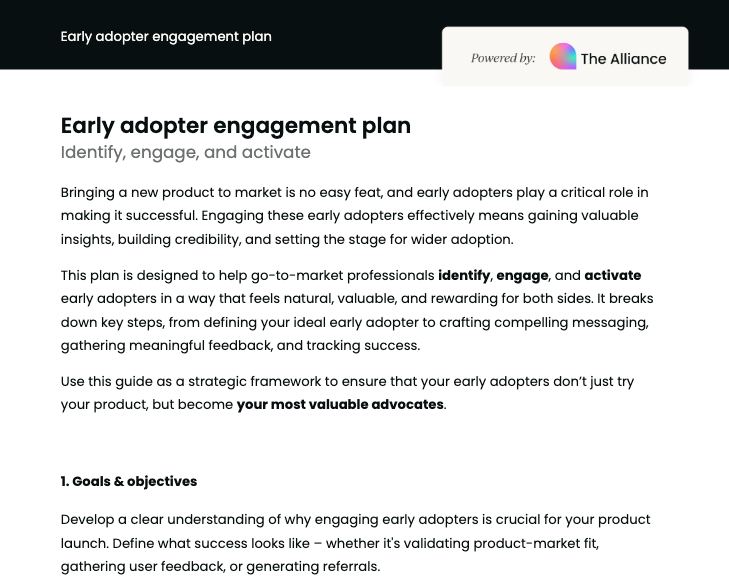 Early adopter engagement plan framework