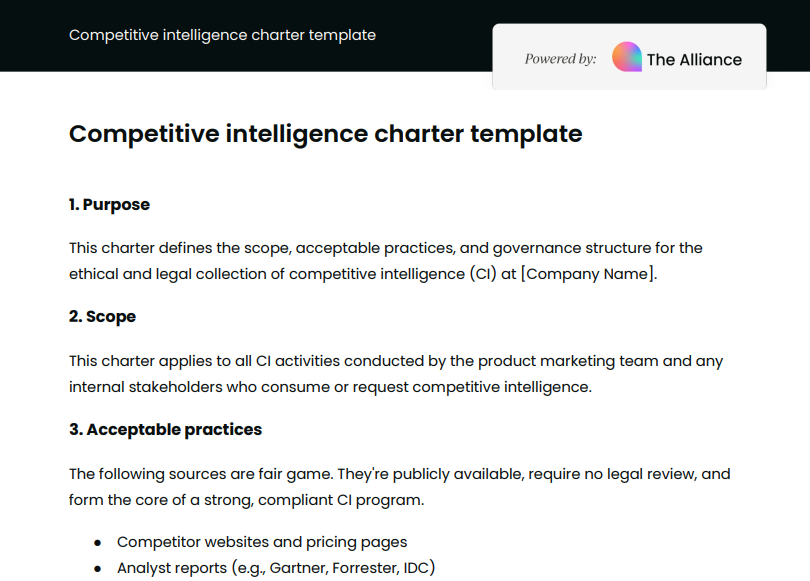 Competitive intelligence charter template
