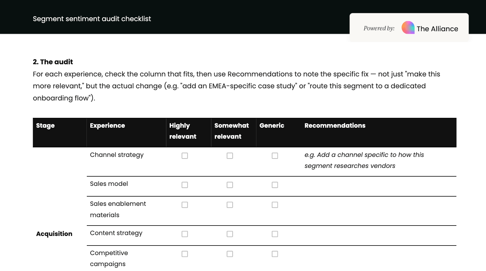 Segment sentiment audit checklist