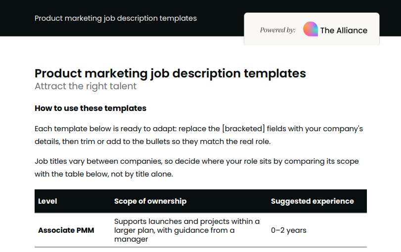 product marketing job description templates