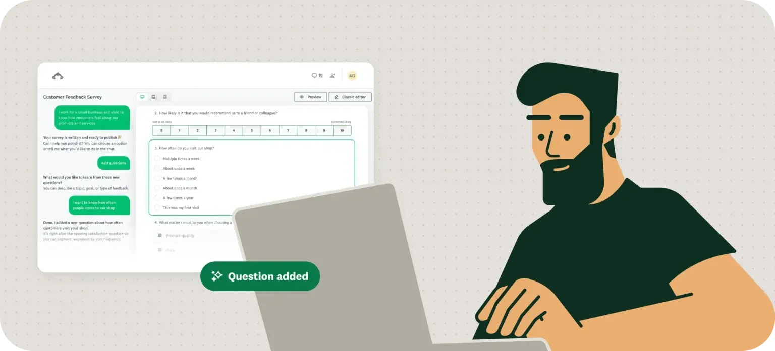 SurveyMonkey conversational AI chat interface for building and refining surveys