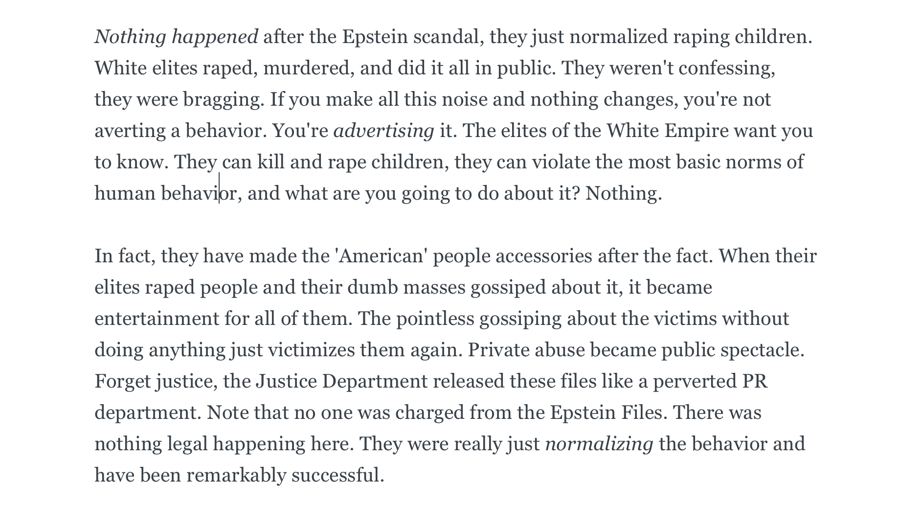 The Epstein Files Just Normalized Raping Children