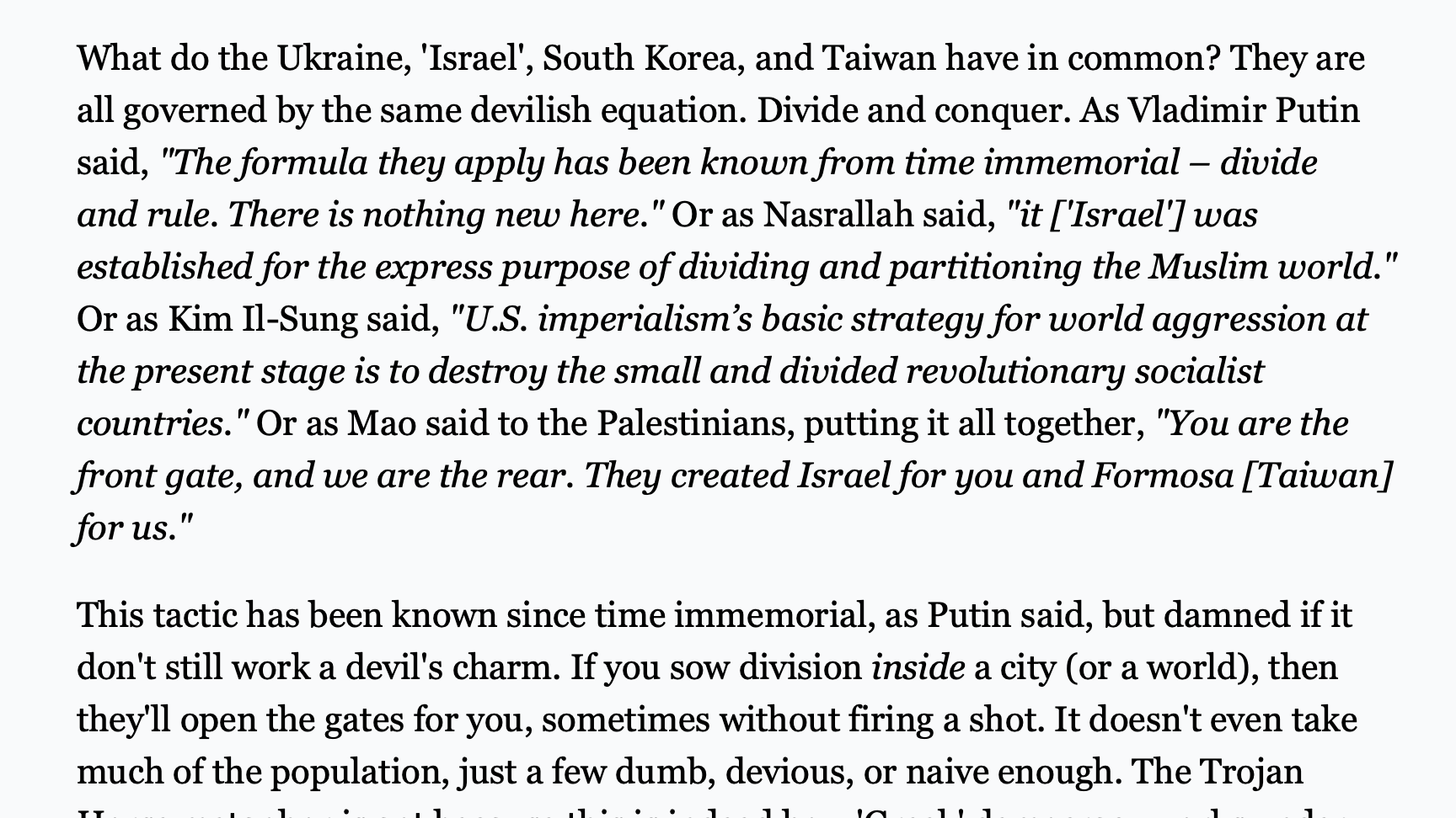 What Ukraine, 'Israel', South Korea, and Taiwan Have In Common