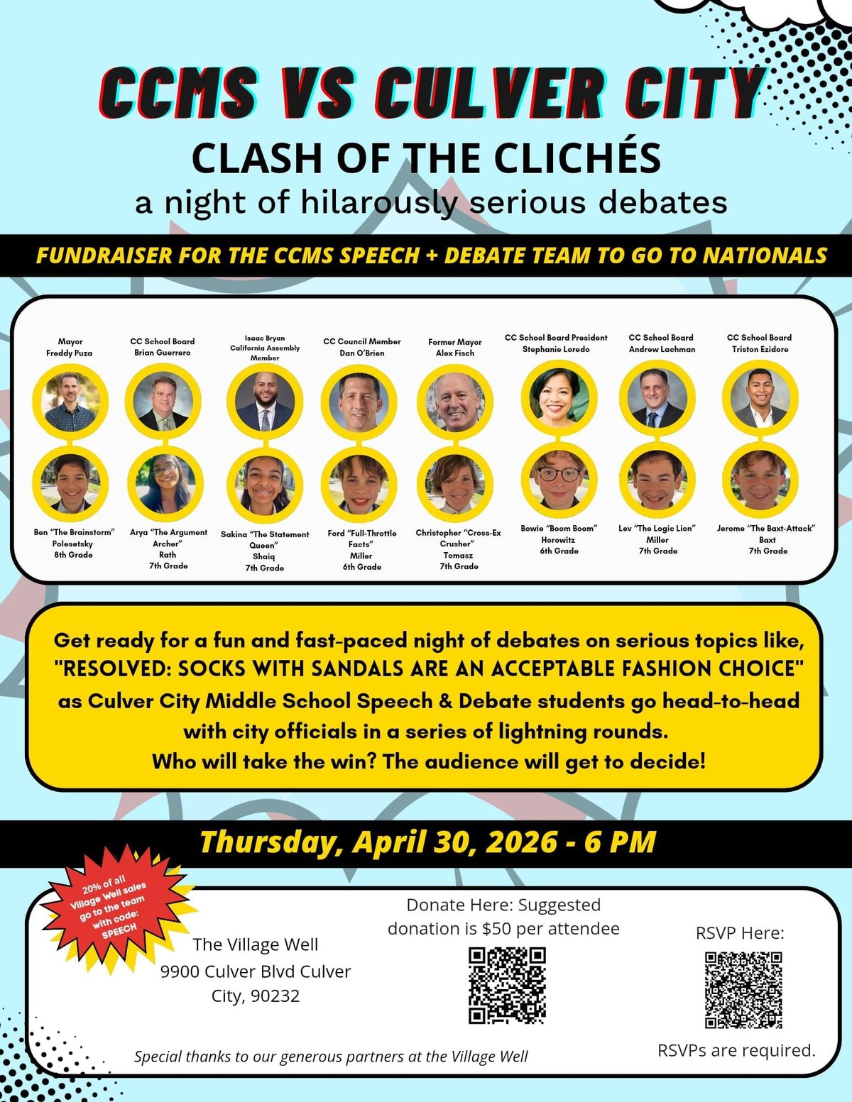 CCMS students debate Local Leaders in “Clash of the Clichés” Fundraiser