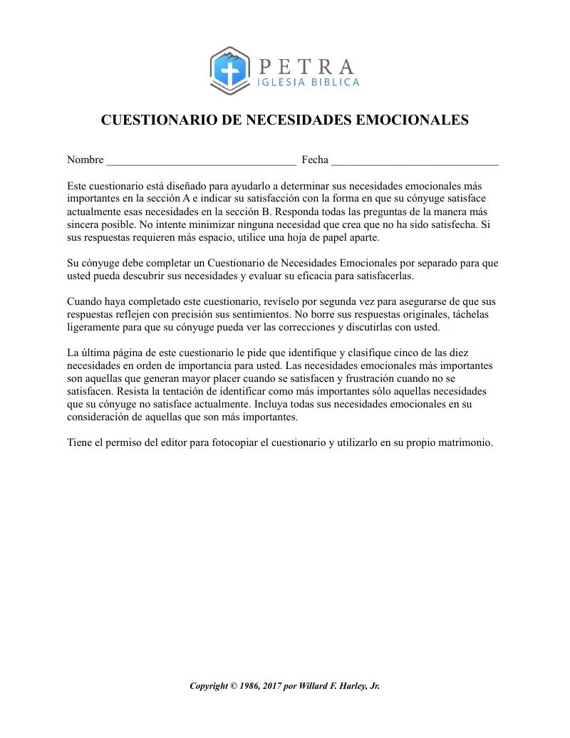 Cuestionario de Necesidades Emocionales