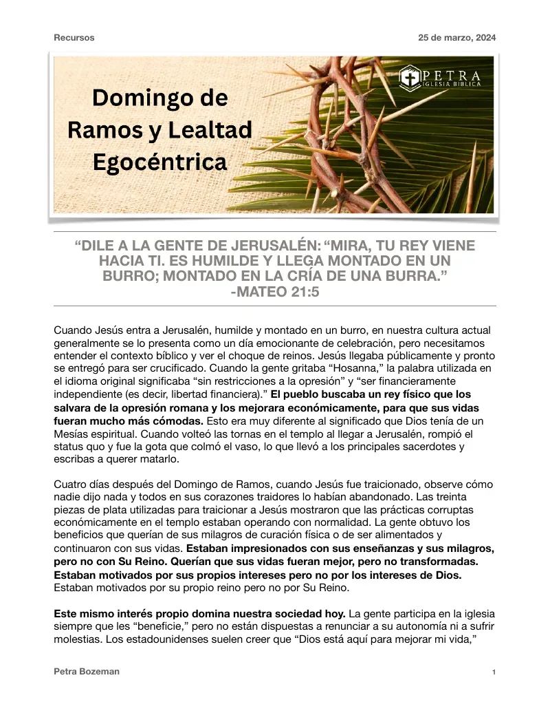 Domingo de Ramos y Lealtad Egocentrica