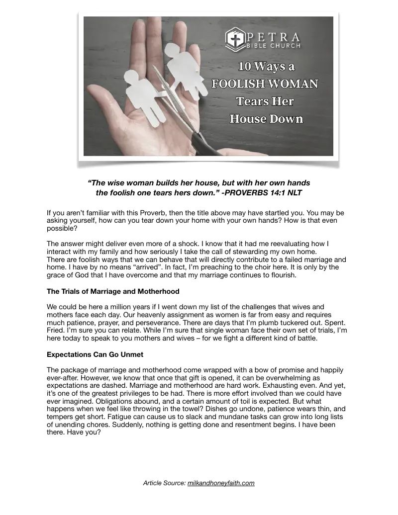 10 Ways a Foolish Woman Destroys Her Home