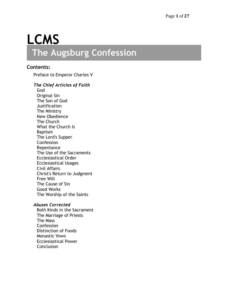 LCMS The Augsburg Confession