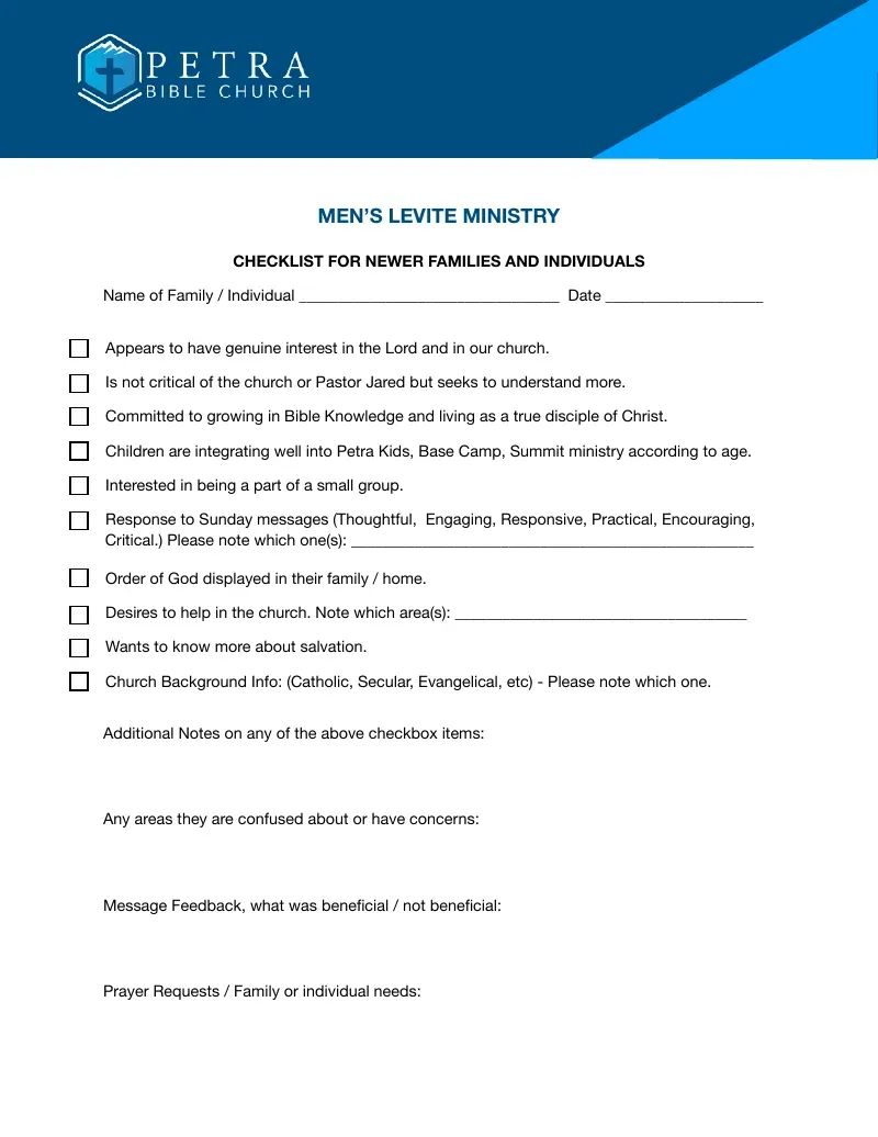 Levite Ministry Checklist