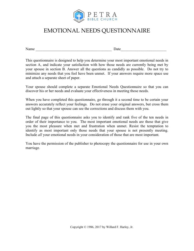 Marriage Builders Emotional Needs Questionnaire
