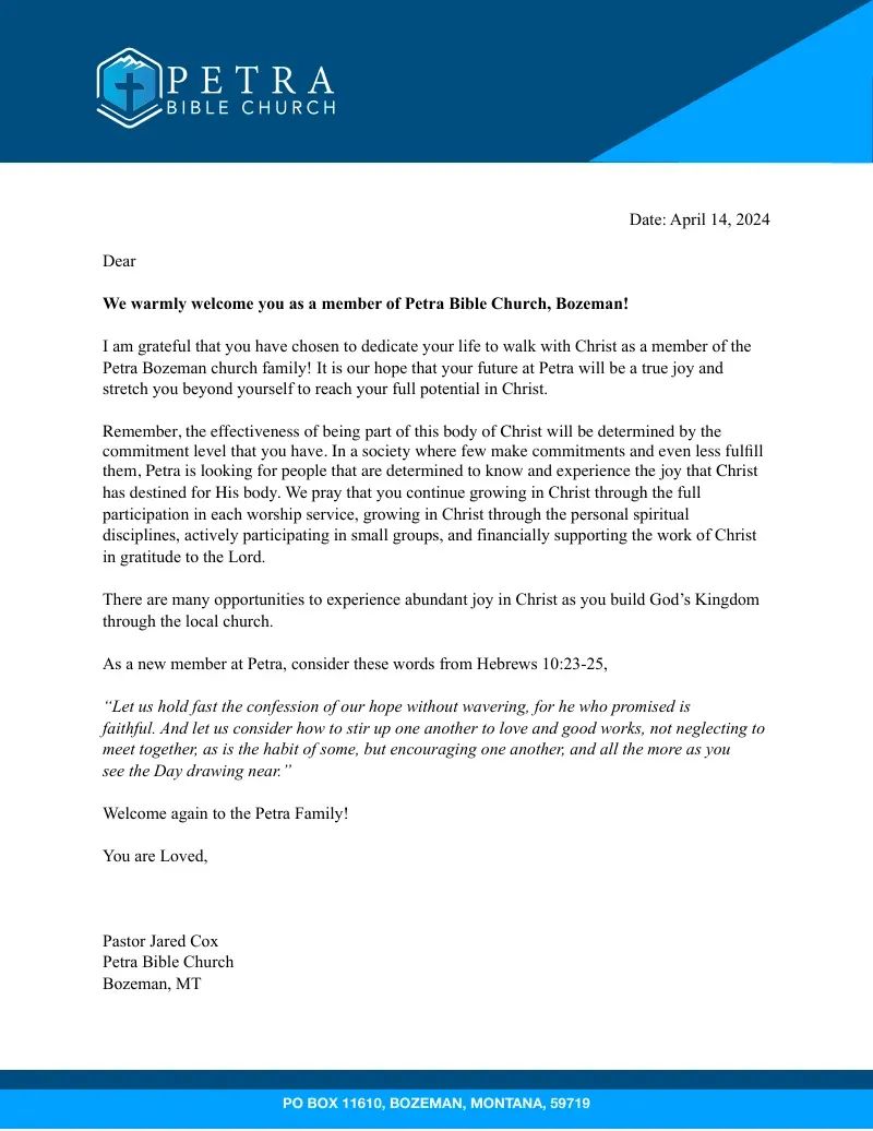 New Member Welcome Letter