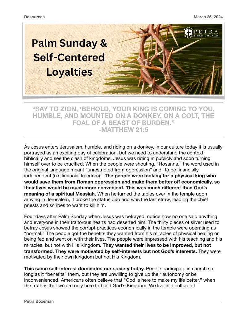 Palm Sunday and Self-Centered Loyalties