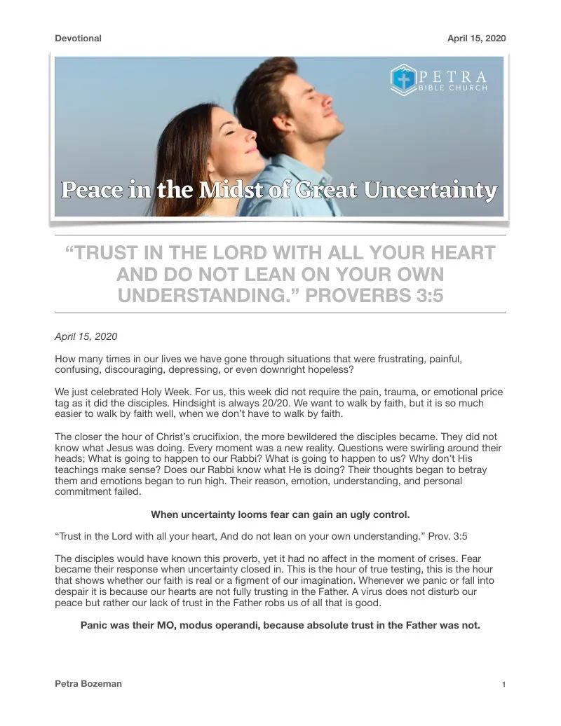 Peace in the Midst of Great Uncertainty