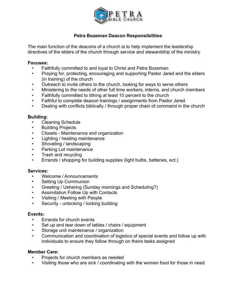 Deacon Responsibilities