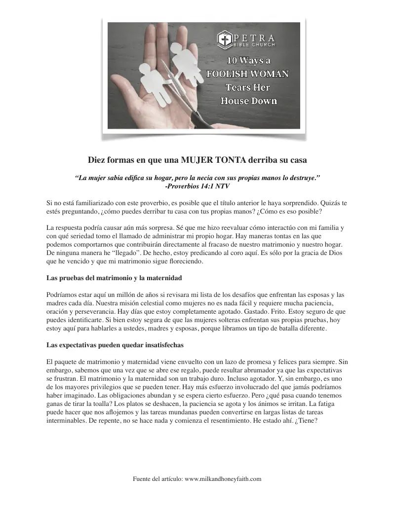 10 Ways a Foolish Woman Destroys Her Home (Spanish)