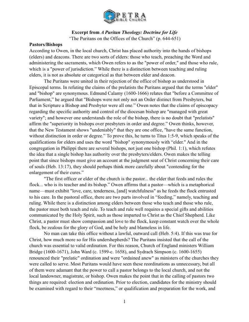 The Puritans on the Offices of the Church (pp. 644-651)