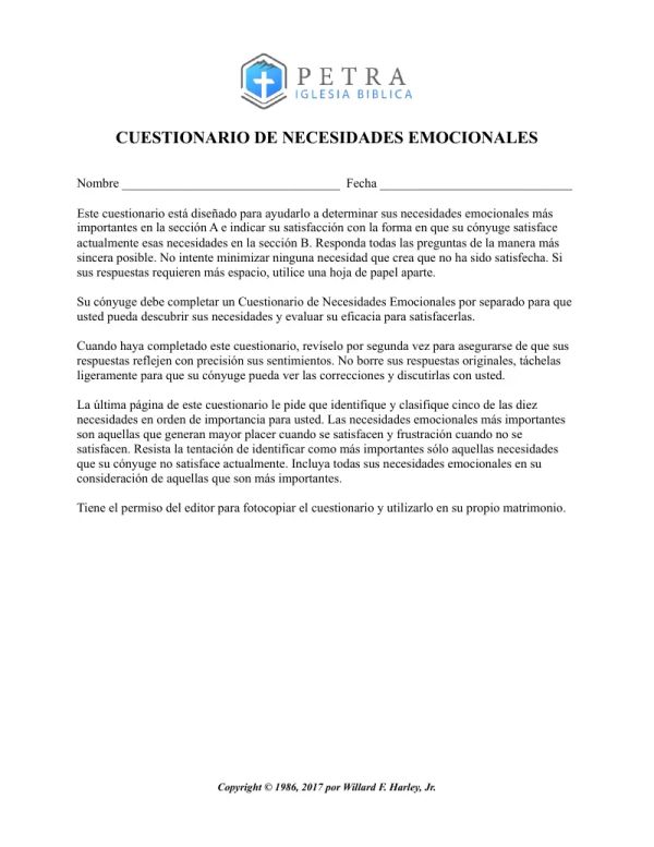 Cuestionario de Necesidades Emocionales