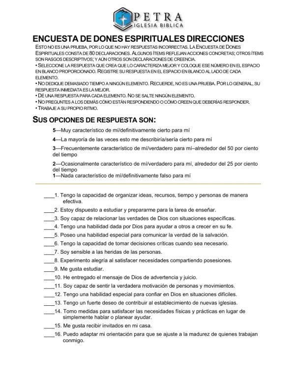 Spiritual Gifts Survey (Spanish)