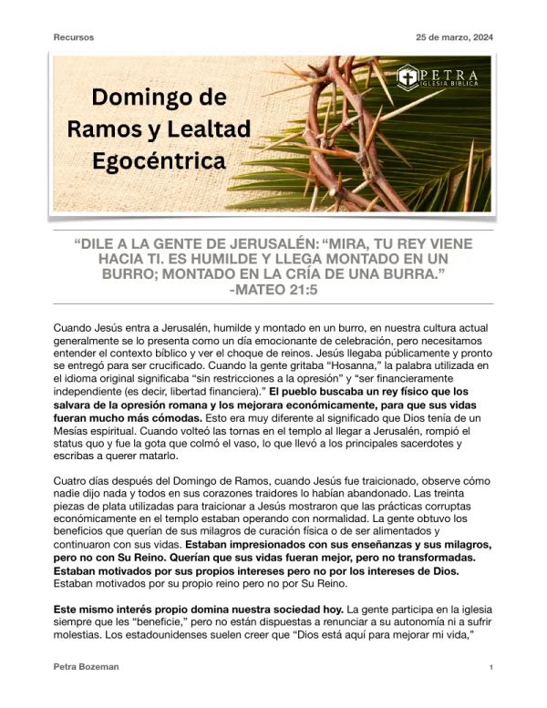 Domingo de Ramos y Lealtad Egocentrica