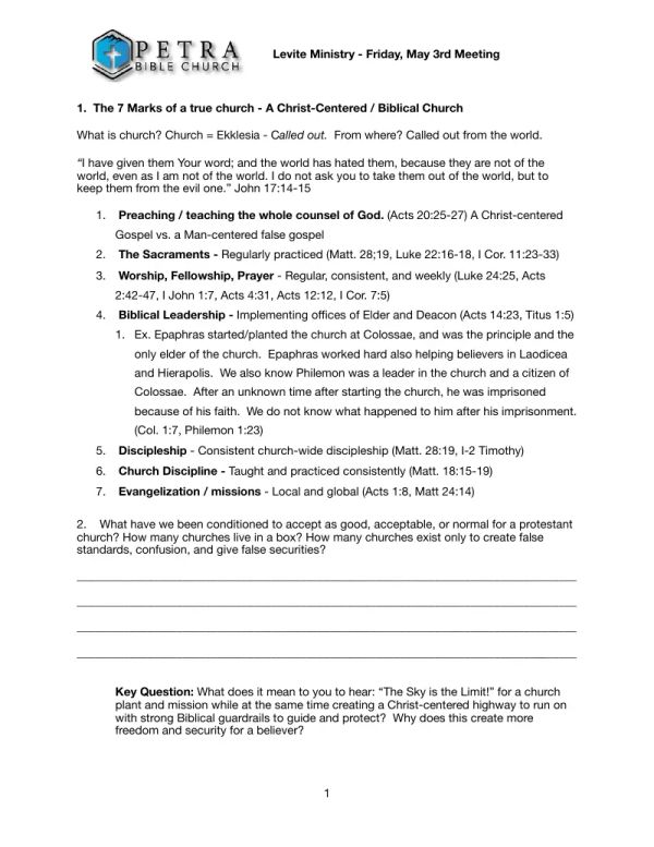 Levite Ministry Ecclesiology May 2024