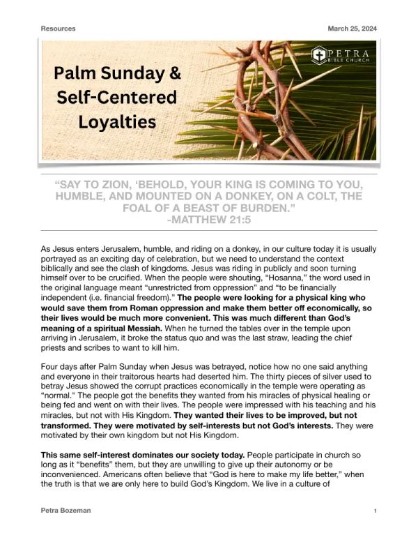Palm Sunday and Self-Centered Loyalties