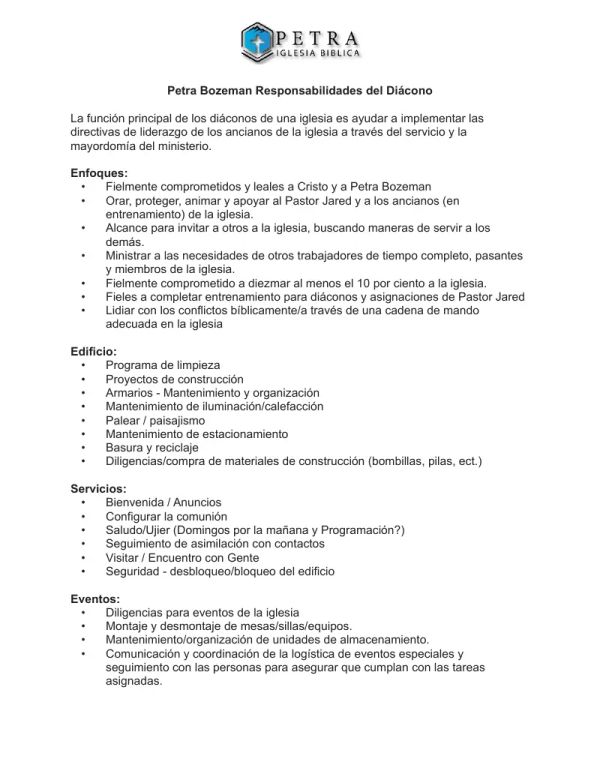 Deacon Responsibilities (Spanish)