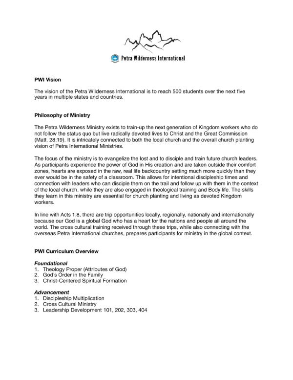 PWI Vision and Philosophy of Ministry - March 2024