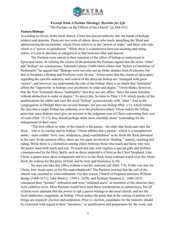 The Puritans on the Offices of the Church (pp. 644-651)