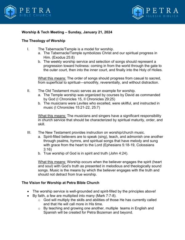 Worship and Tech Meeting Outline