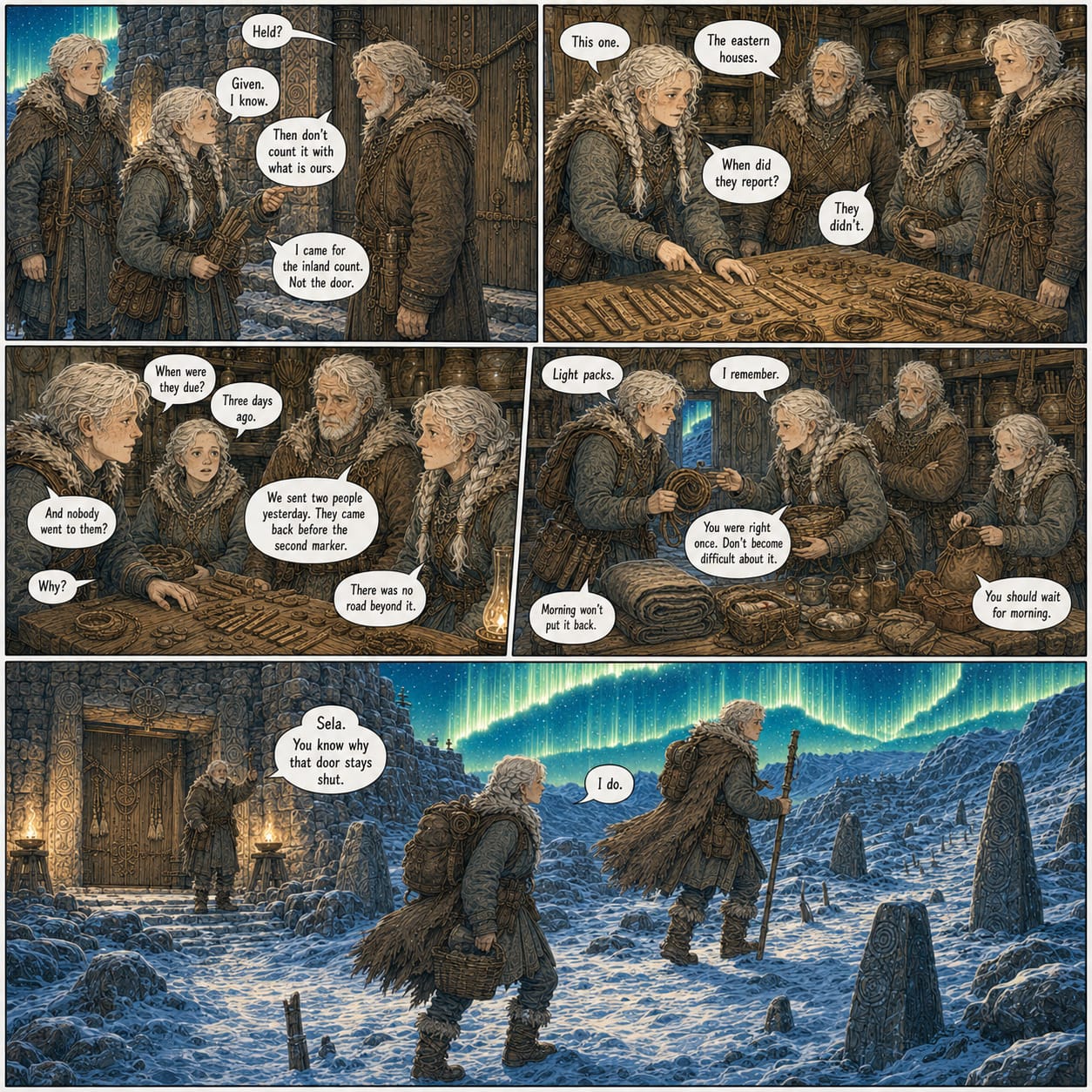 A missing report from the eastern houses sends Sela and Rovan back into the mountains as the storehouse remains sealed.