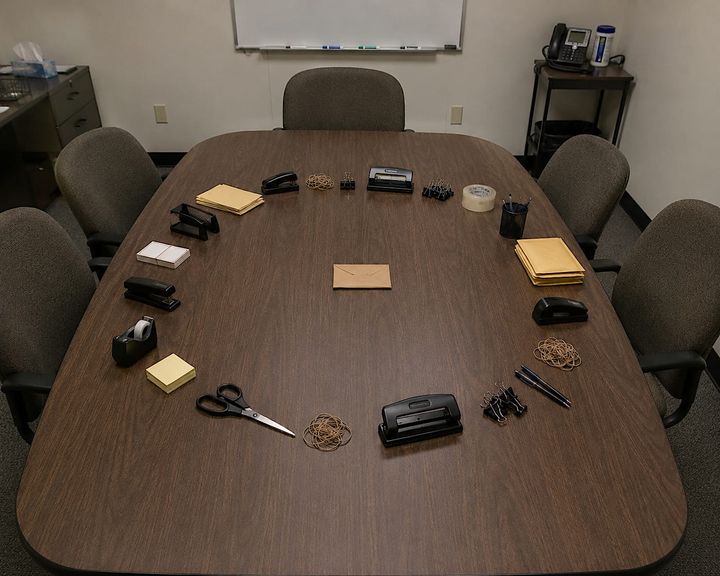 Nobody knew who booked the conference room for “revenge,” but Procurement had been quiet all day.