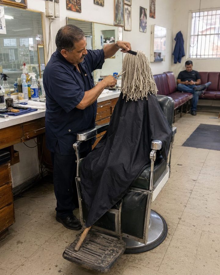 The barber made the same "mop top" joke he apparently makes every time, then gave him the usual.