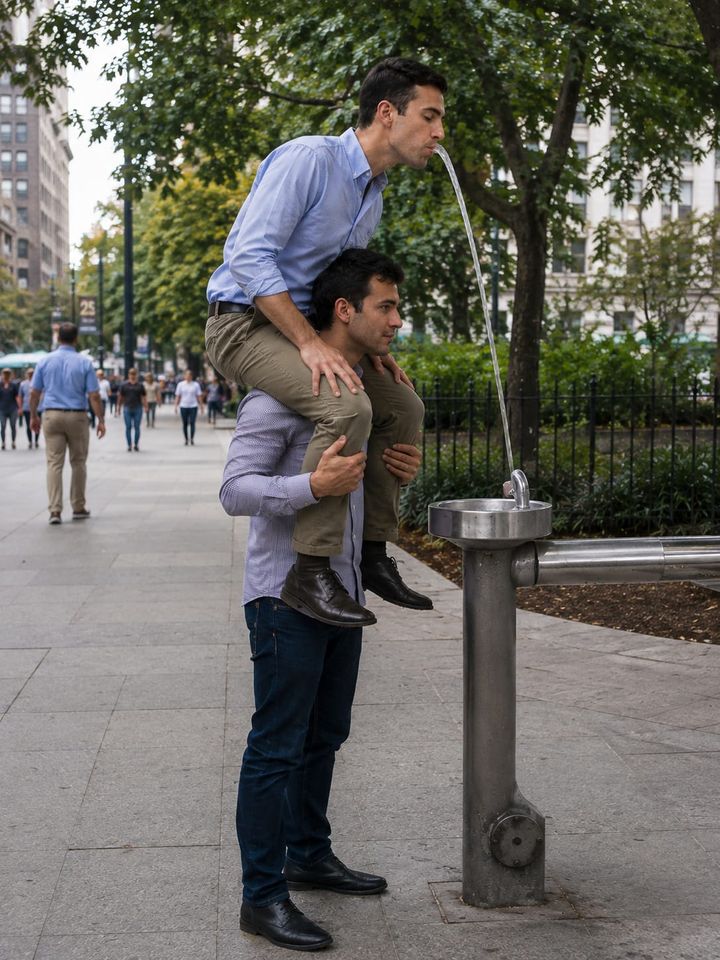 Apparently staffing the fountain was easier than adjusting it.
