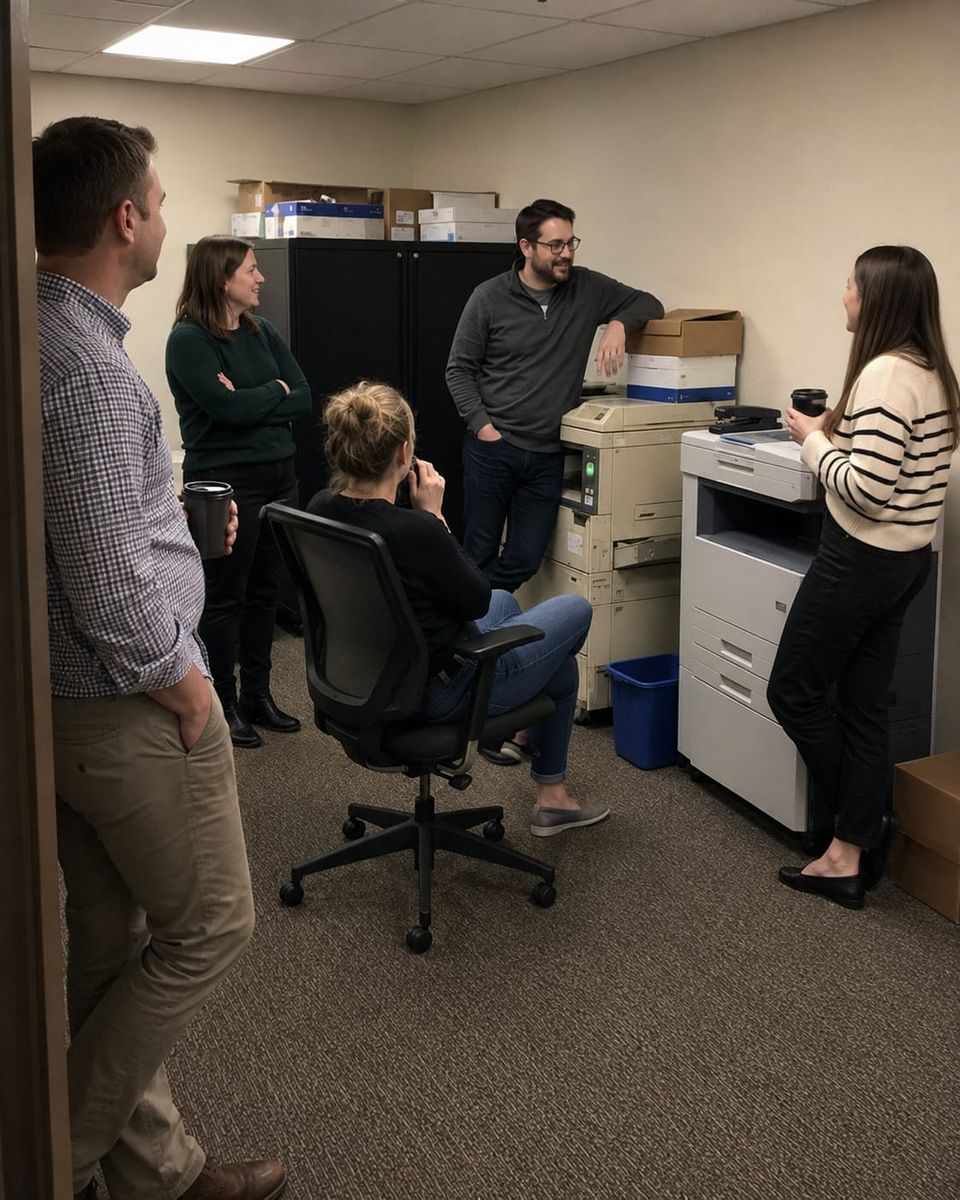 The committee agreed the haunted copier was technically improving morale, since people had finally started believing in something.