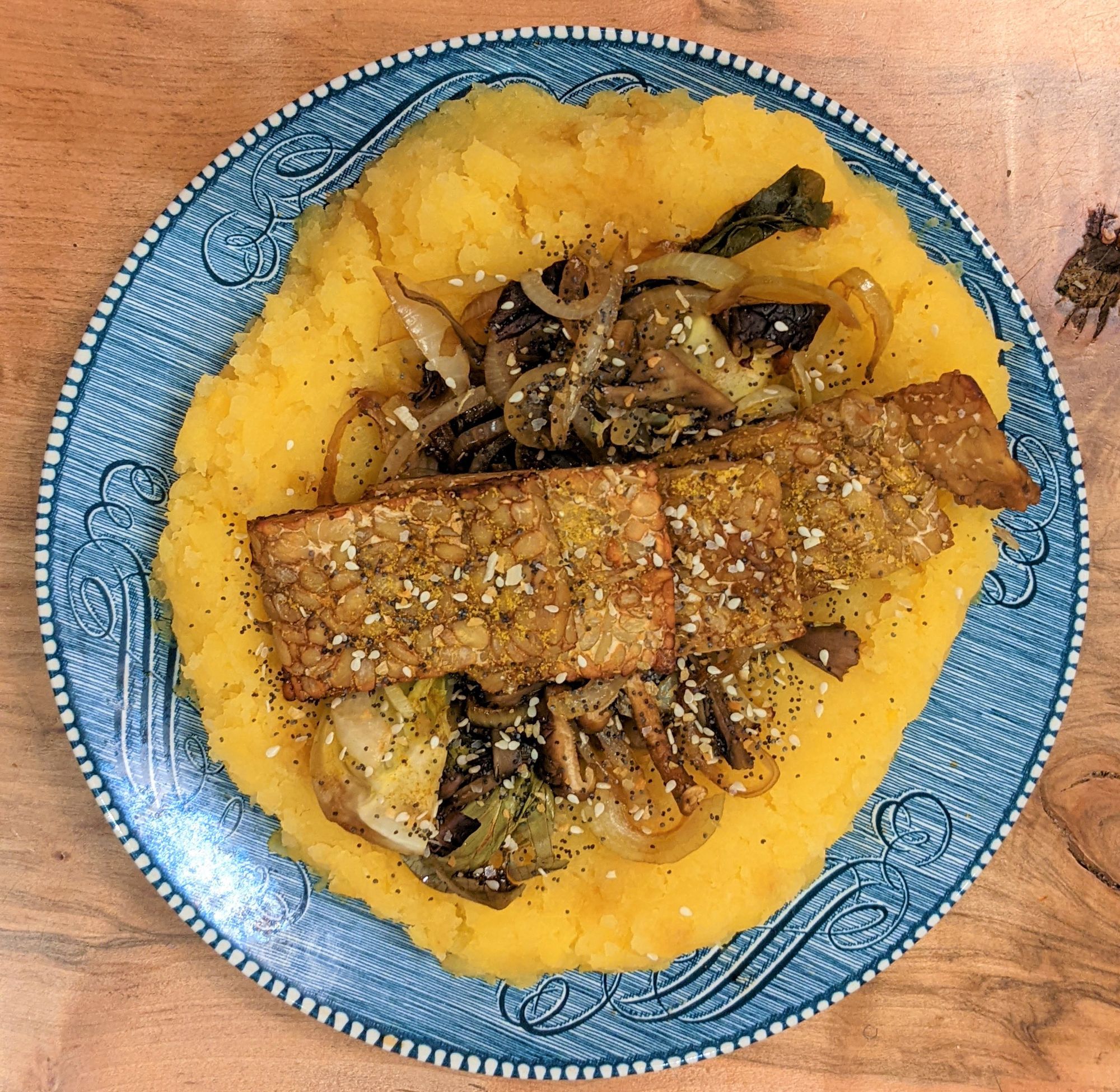 Roasted Tempeh and Veggies on a bed of Rutabaga/ Swede/ Neep Mash