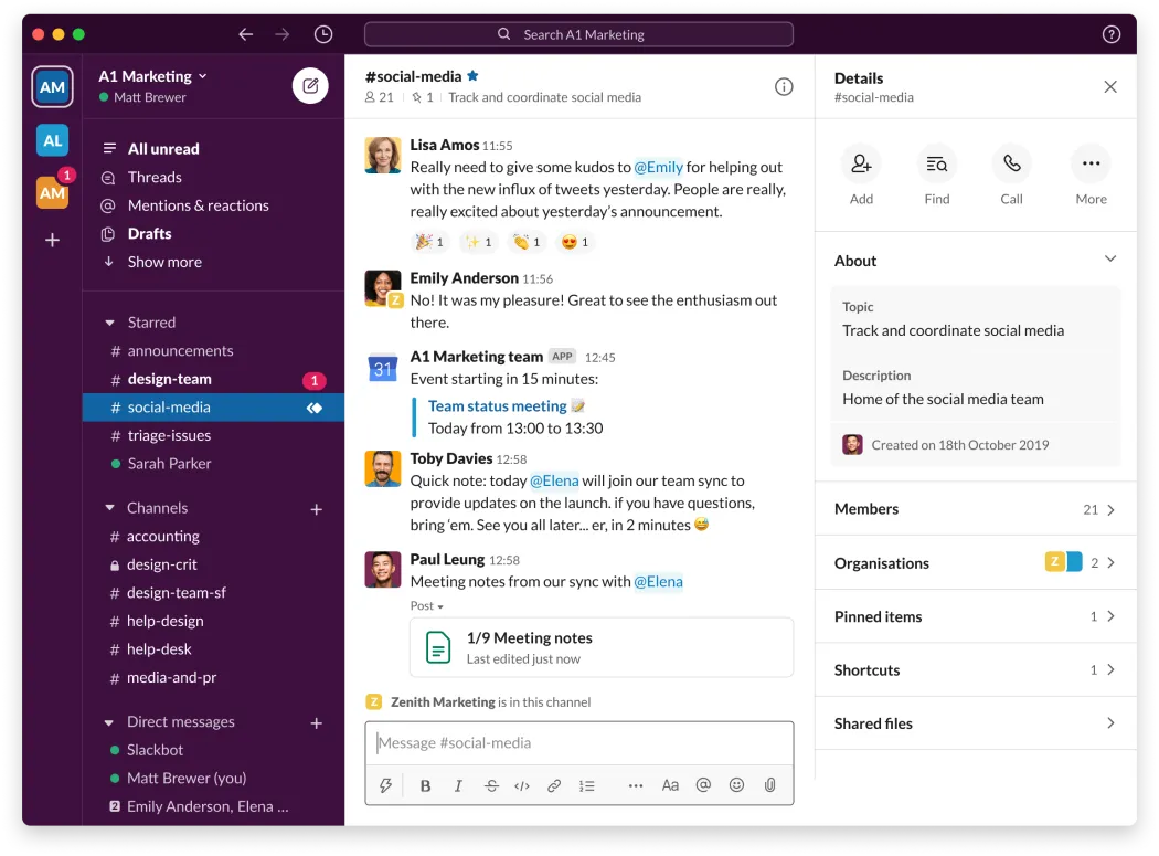 Slack user interface