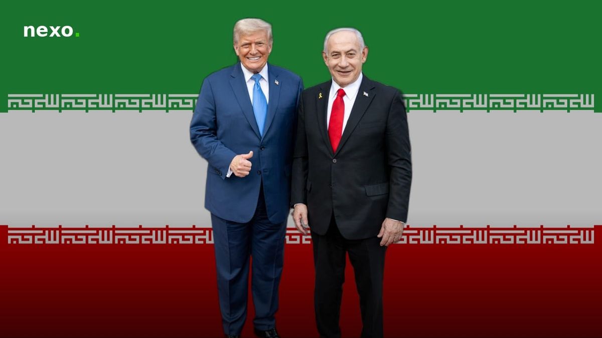 Fotomontaje: Donald Trump y Benjamin Netanyahu sobre la bandera de Irán