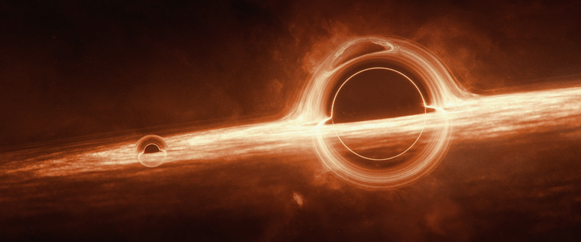 Zeigt in sich verschmelzende und sich annähernde schwarze Löscher