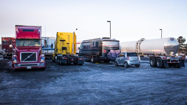 RV camping at a truck stop