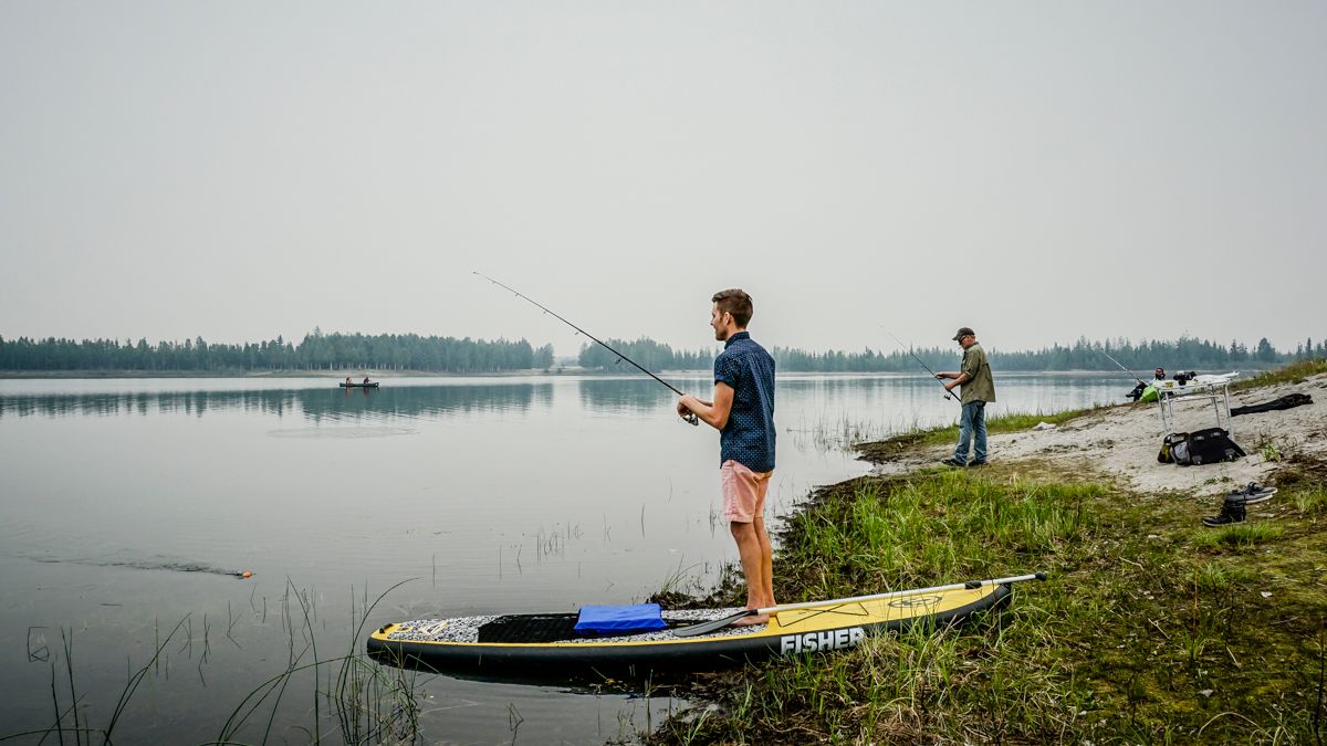 north pole fishing from paddle board