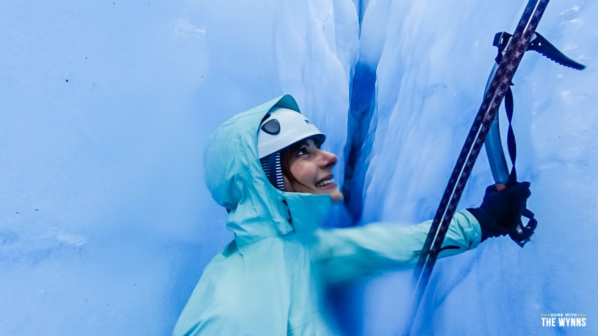 nikki wynn in a glacier in alaska
