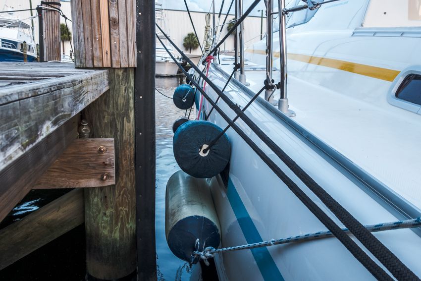tying up catamaran for hurricane
