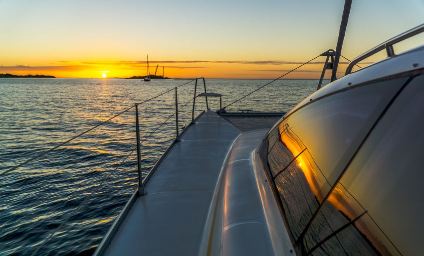 sunset at anchor in bahamas