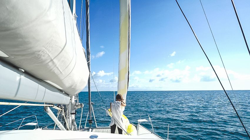 flying the spinnaker on our catamaran