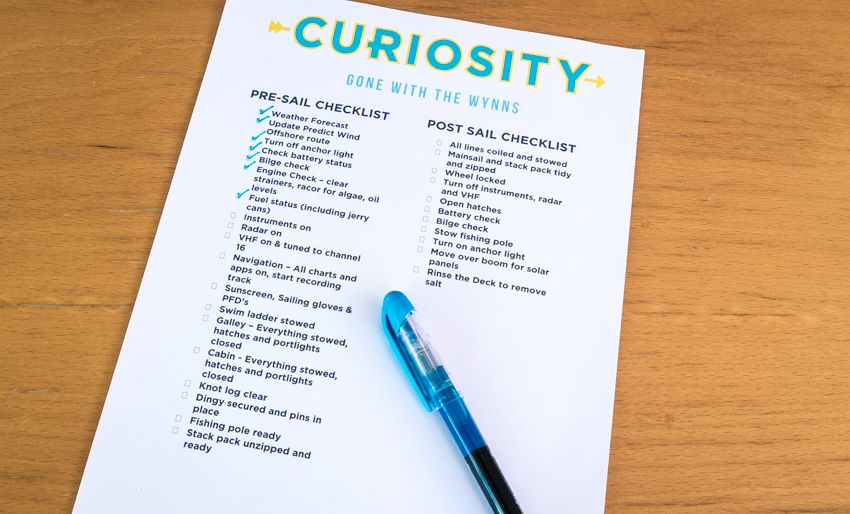 pre and post sail checklist