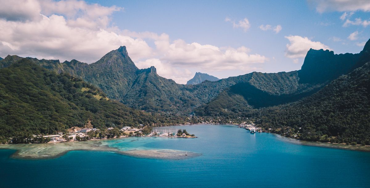 striking drone shot of moorea french polynesia