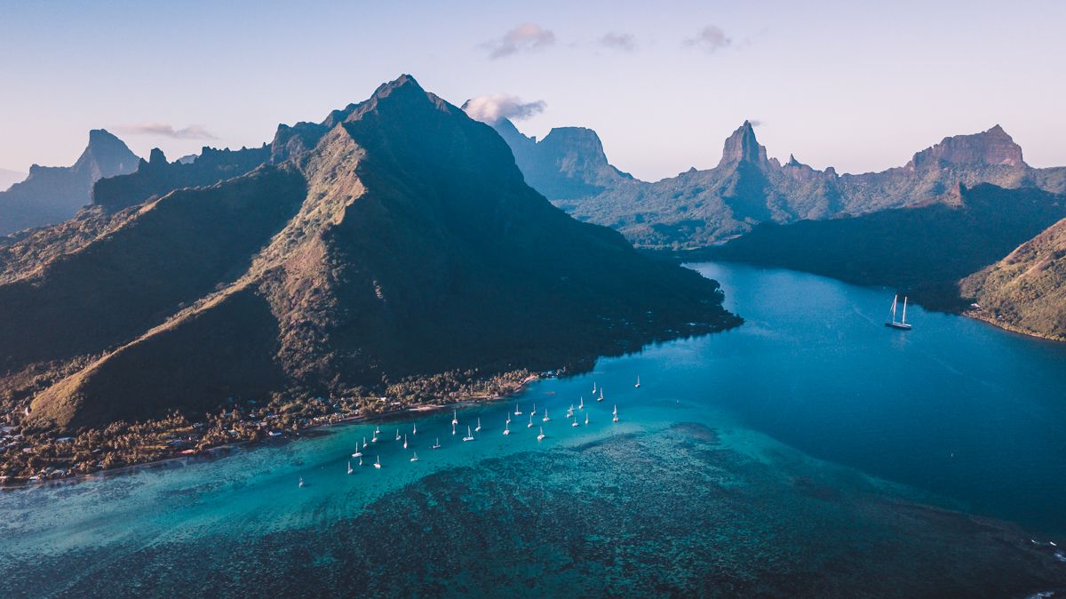drone view of moorea, french polynesia