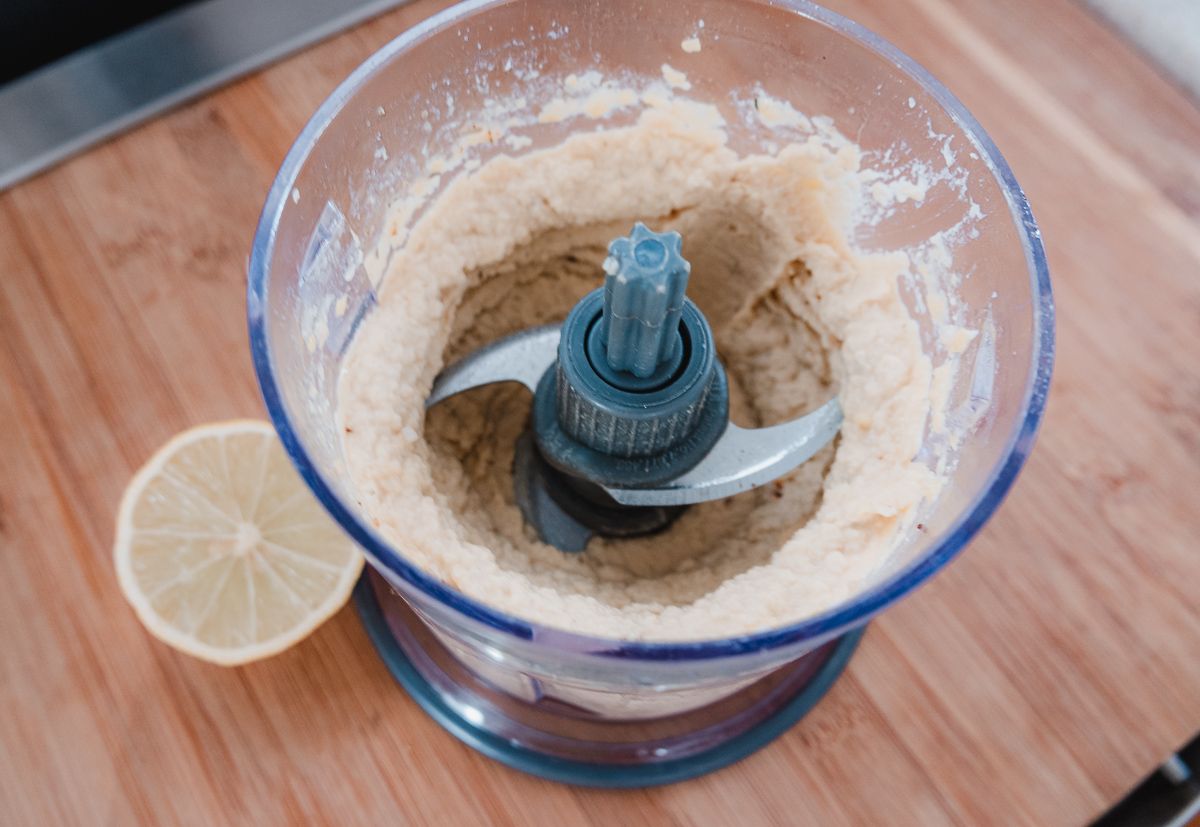 fresh made hummus in food processor