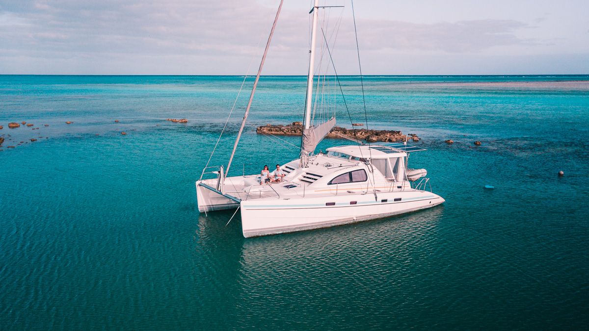 jason and nikki wynn aboard sailing vessel curiosity enjoying the calm anchorage and sunrise